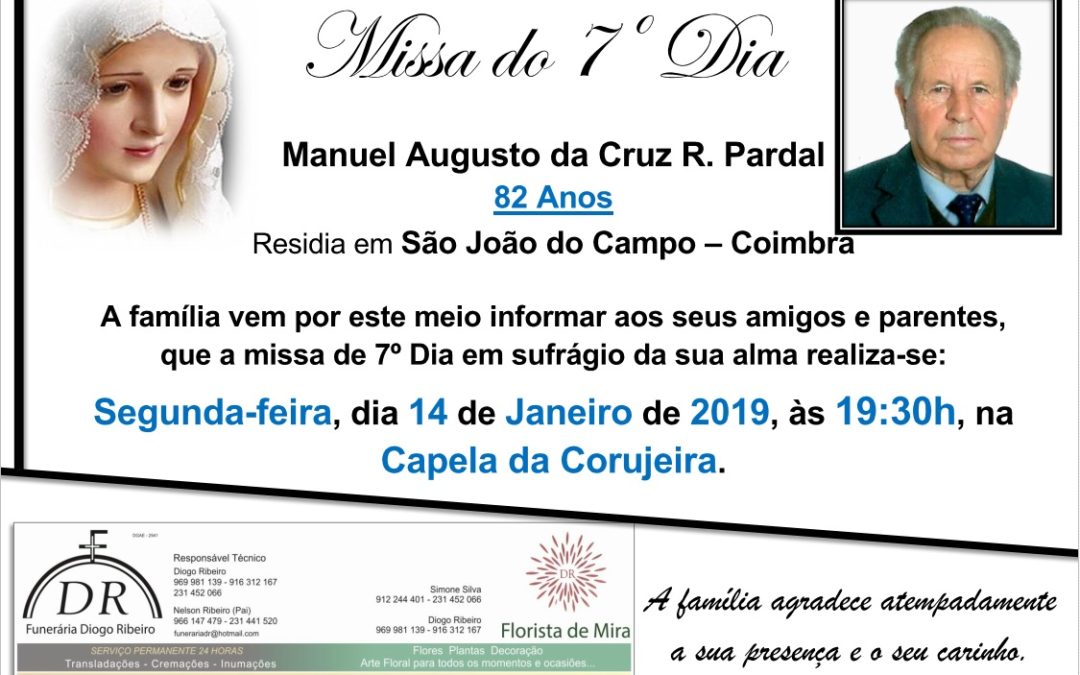Missa 7º Dia Manuel Augusto da Cruz Rama Pardal