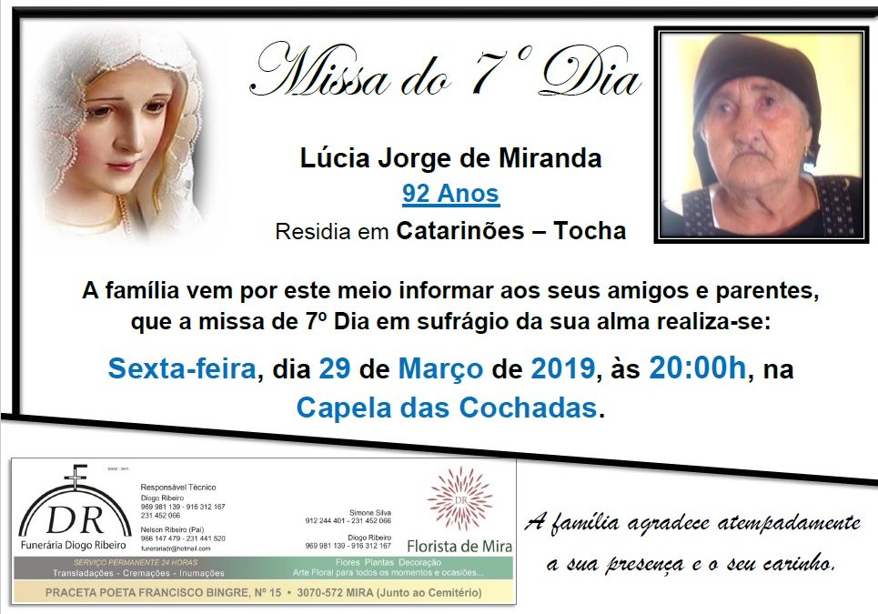 Missa 7º Dia Lúcia Jorge de Miranda