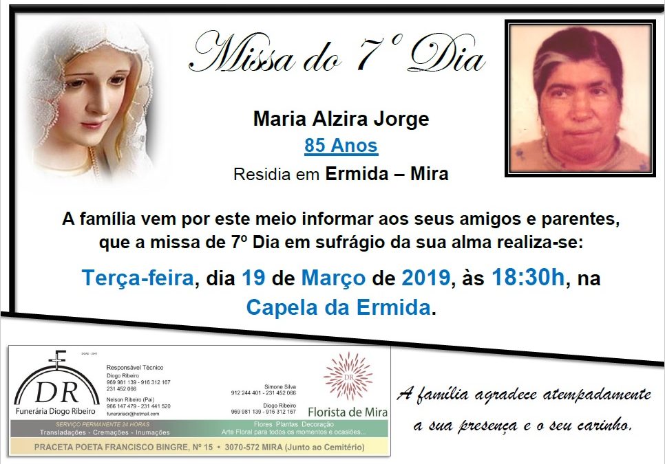 Missa 7º Dia Maria Alzira Jorge