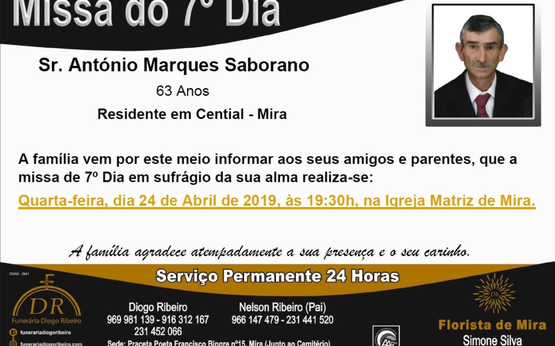 Missa 7º Dia António Marques Saborano