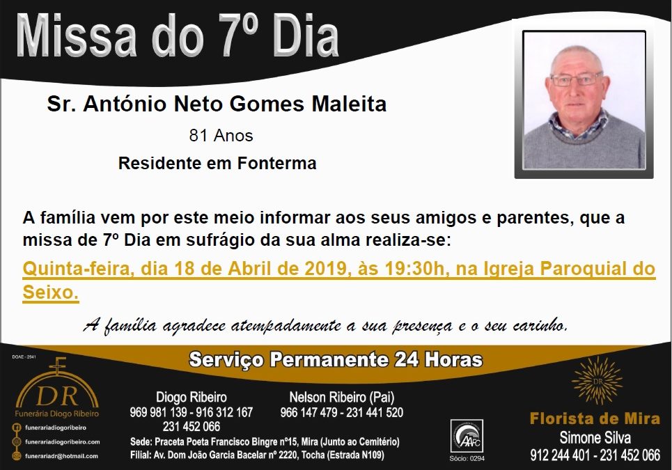 Missa 7º Dia António Neto Gomes Maleita