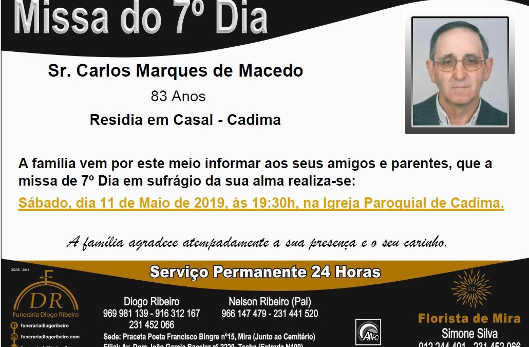 Missa 7º Dia Carlos Marques de Macedo