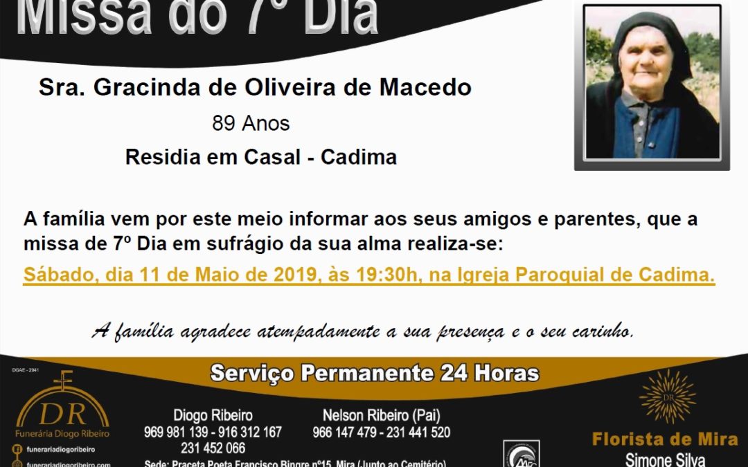 Missa 7ºDia Gracinda de Oliveira de Macedo