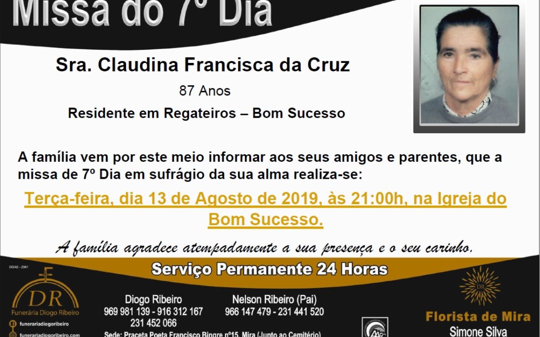 Missa 7º Dia Claudina Francisca da Cruz