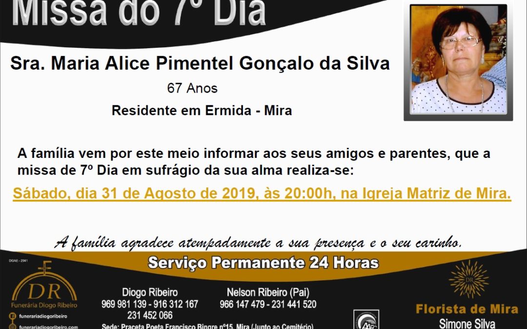 Missa 7º Dia Maria Alice Pimentel Gonçalo Da Silva