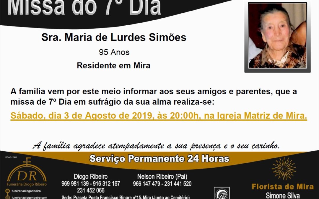Missa 7º Dia Maria de Lurdes Simões