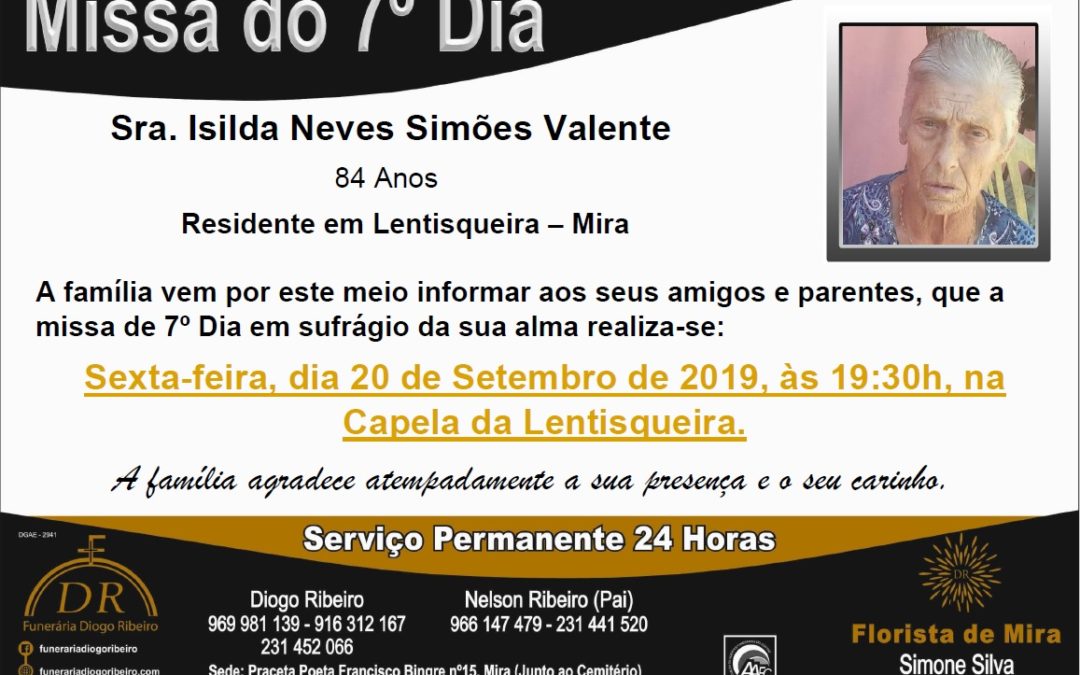 Missa 7º Dia Isilda Neves Simões Valente