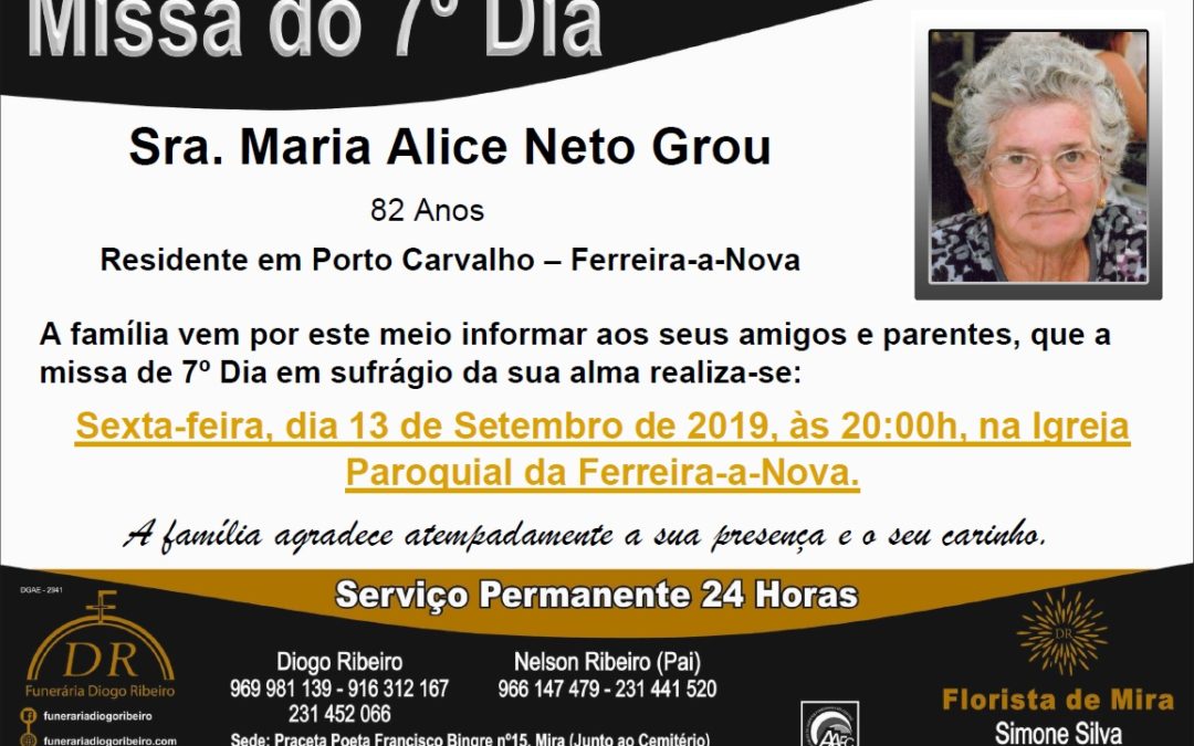 Missa 7º Dia Maria Alice Neto Grou