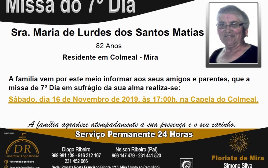 Missa 7º Dia Maria de Lurdes dos Santos Matias