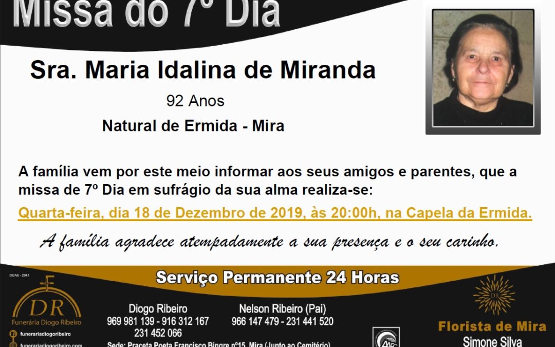Missa 7º Dia Maria Idalina de Miranda