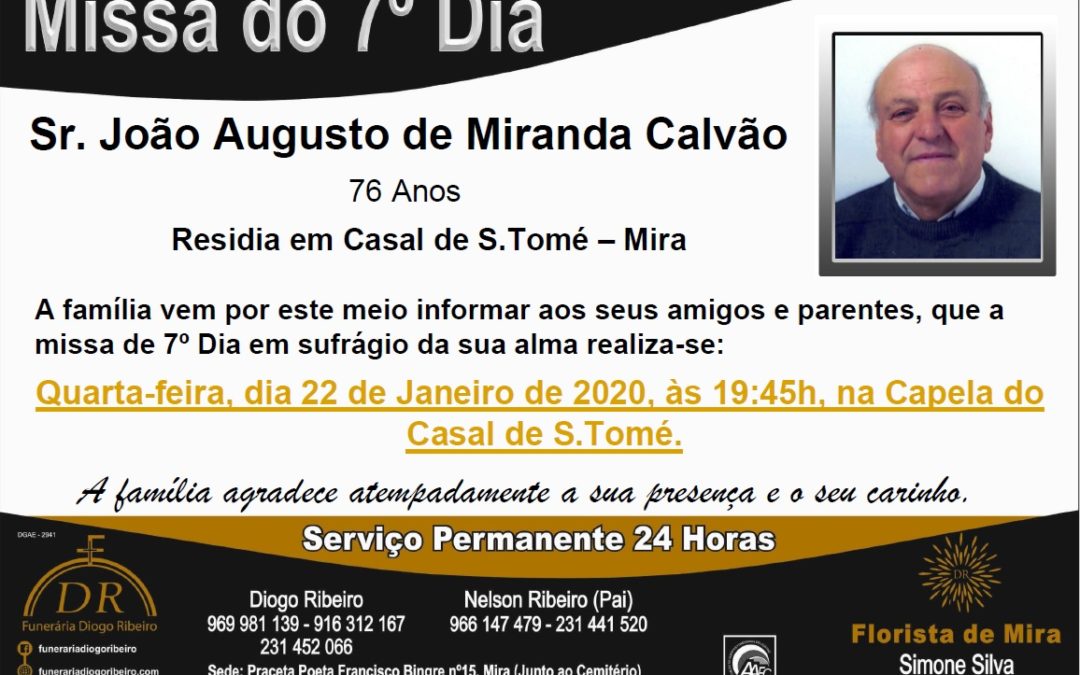 Missa 7º Dia João Augusto de Miranda Calvão