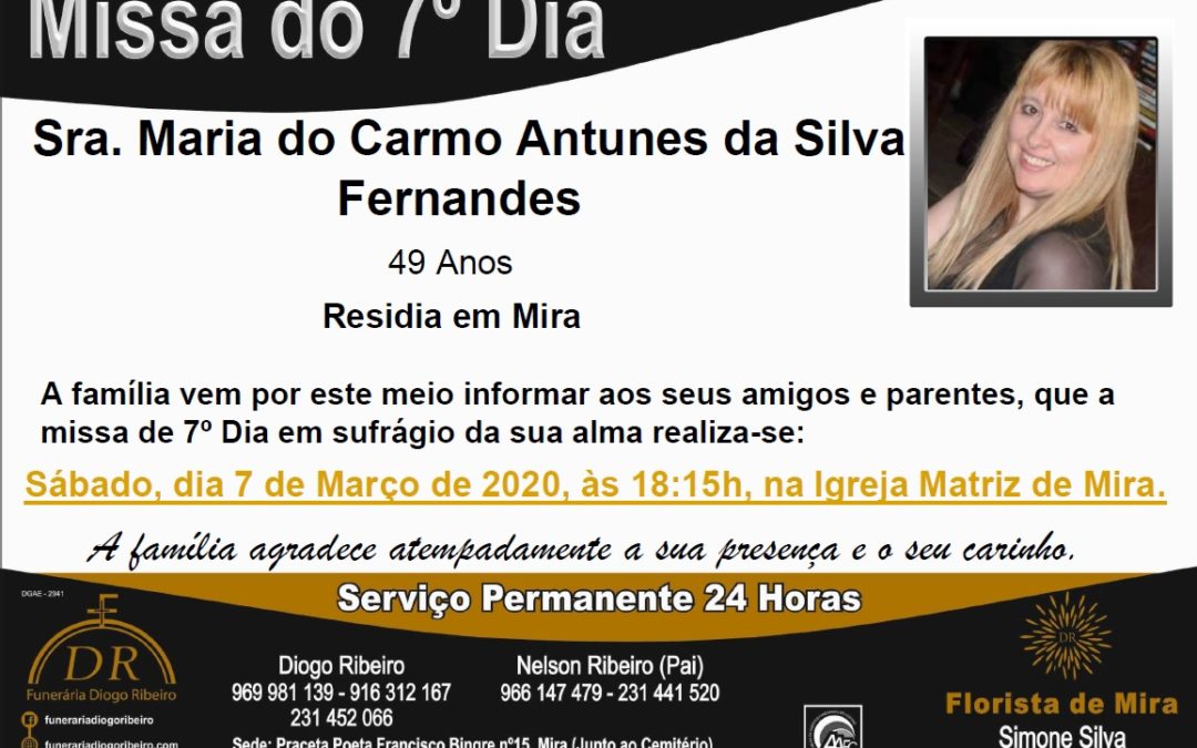 Missa 7º Dia Maria do Carmo Antunes da Silva Fernandes