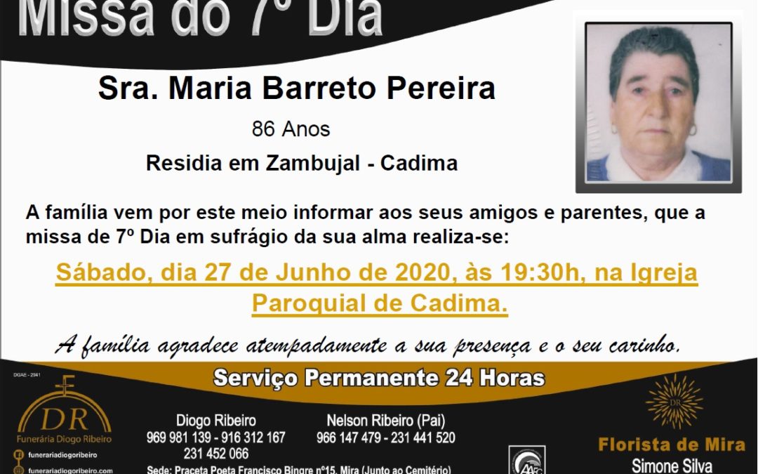 Missa 7º Dia Maria Barreto Pereira