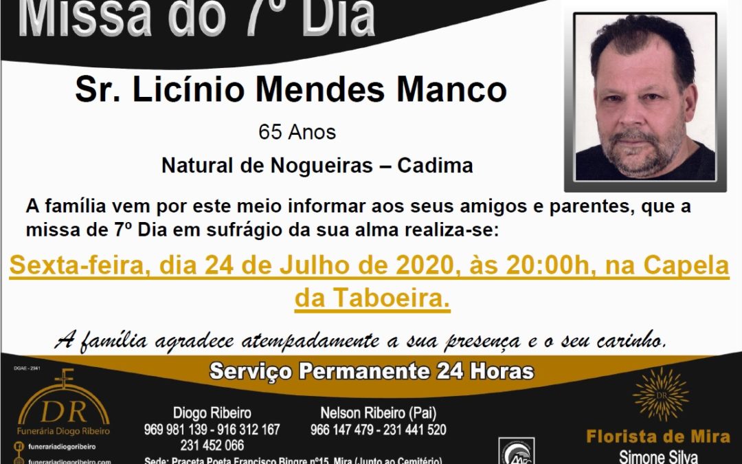 Missa 7º Dia Licínio Mendes Manco