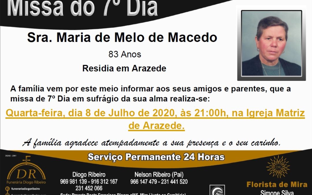 Missa 7º Dia Maria de Melo de Macedo