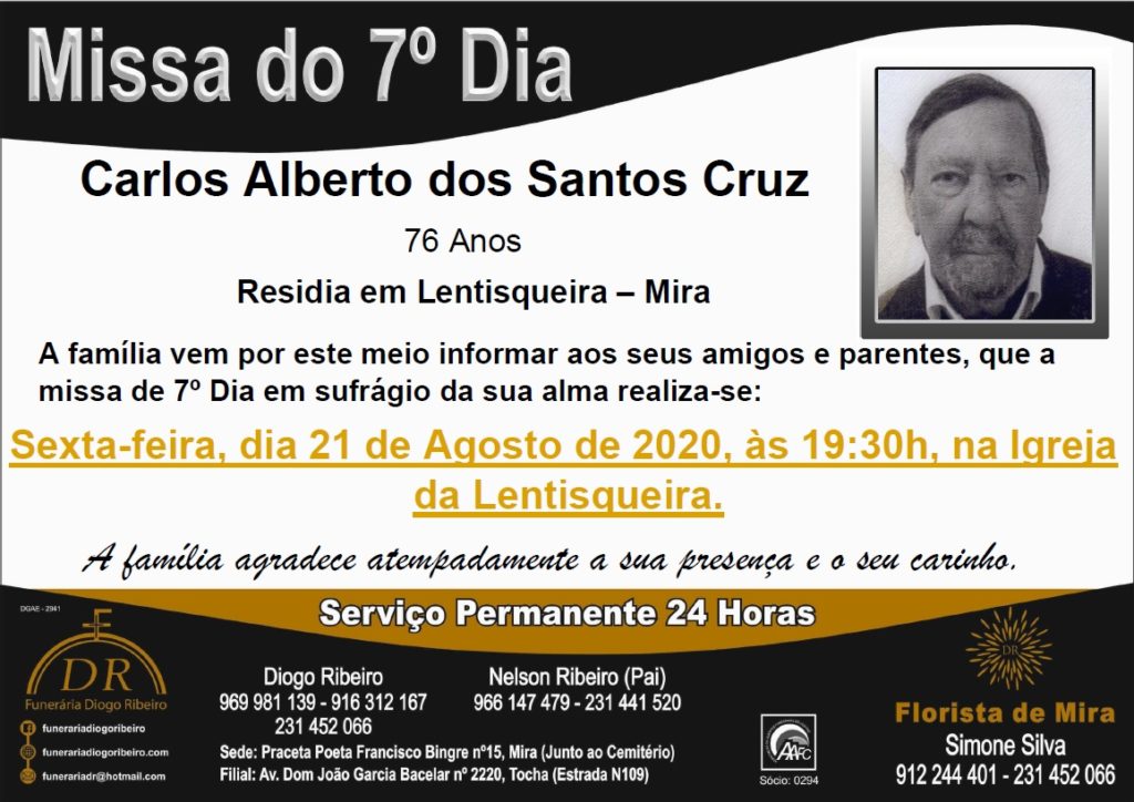 Missa 7º Dia Carlos Alberto dos Santos Cruz - Funerária ...
