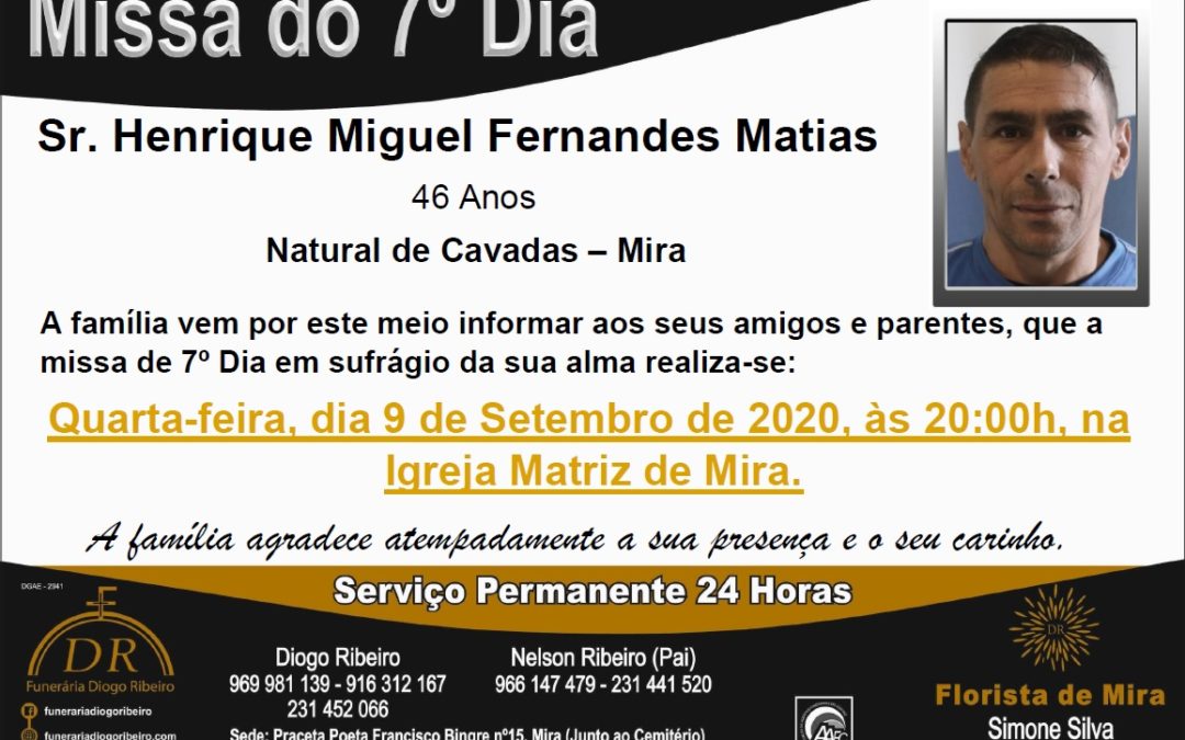 Missa 7º Dia Henrique Miguel Fernandes Matias