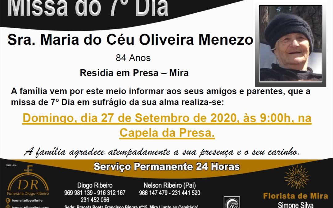 Missa 7º Dia Maria do Céu Oliveira Menezo