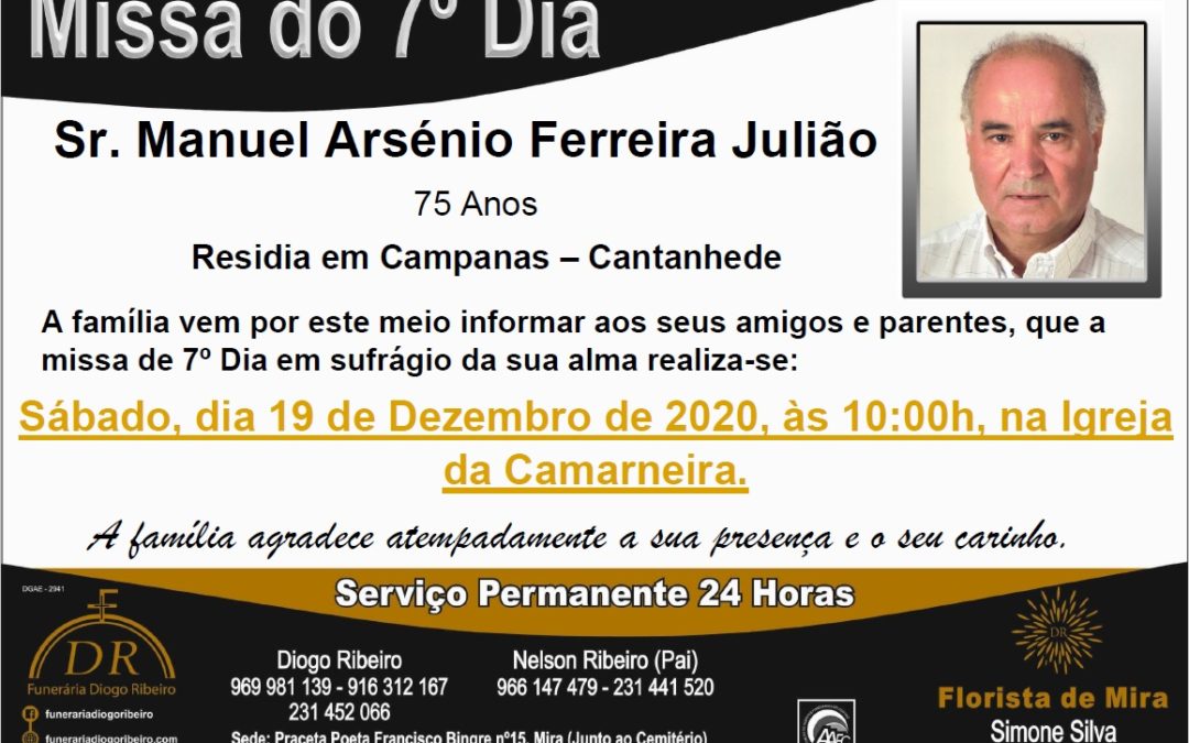Missa 7º Dia Manuel Arsénio Ferreira Julião