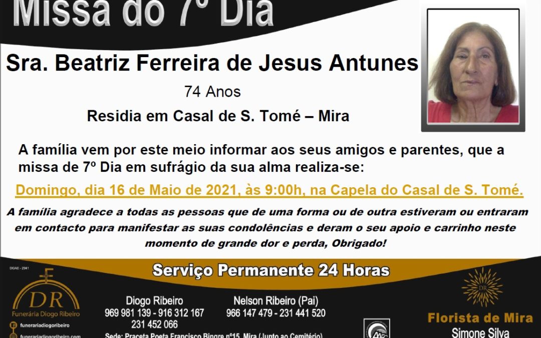 Missa 7º Dia Beatriz Ferreira de Jesus Antunes