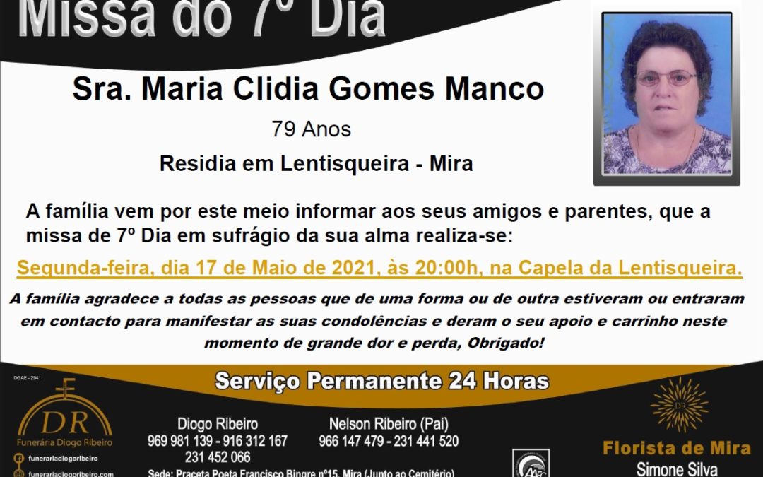 Missa 7º Dia Maria Clidia Gomes Manco