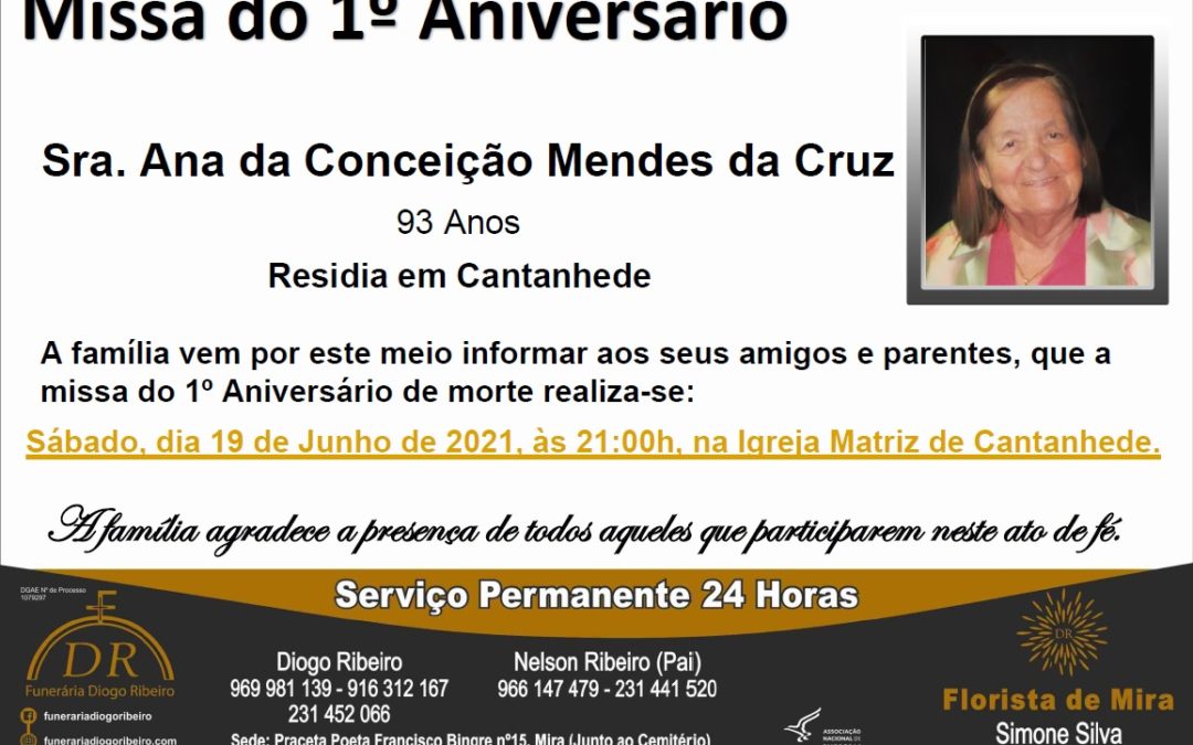Missa do 1º Aniversário Ana da Conceição Mendes da Cruz