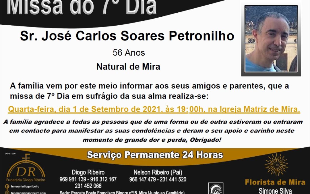 Missa 7º Dia José Carlos Soares Petronilho