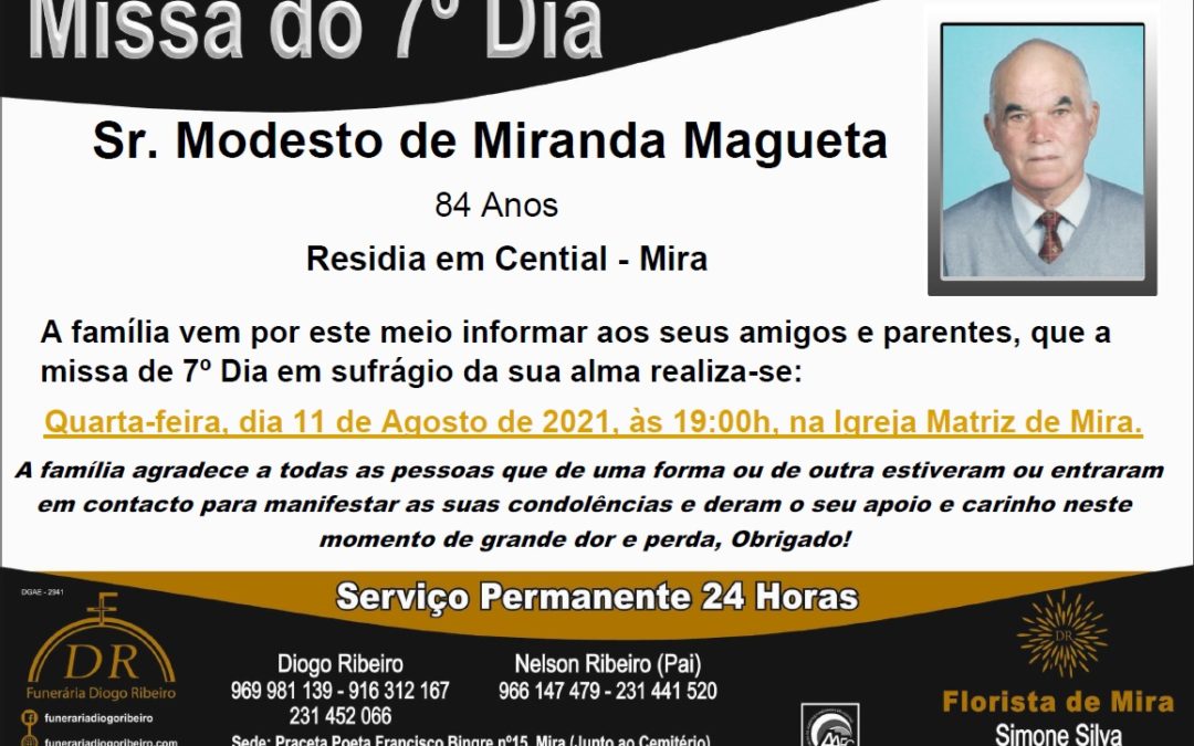 Missa 7º Dia Modesto de Miranda Magueta