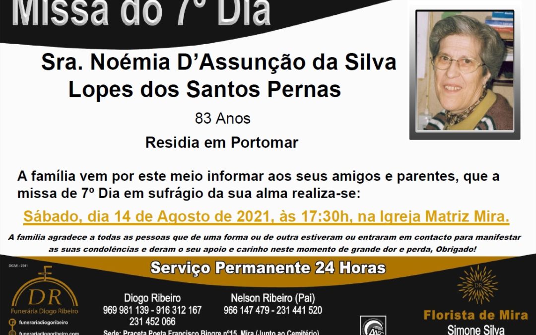 Missa 7º Dia Noémia D’Assunção da Silva Lopes dos Santos Pernas