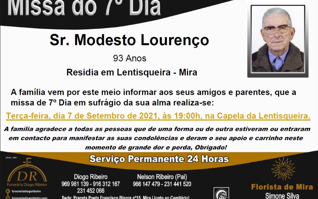 Missa 7º Dia Modesto Lourenço