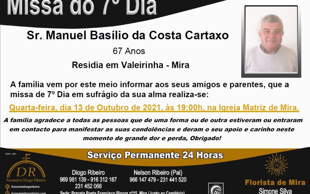 Missa 7º Dia Manuel Basílio da Costa Cartaxo