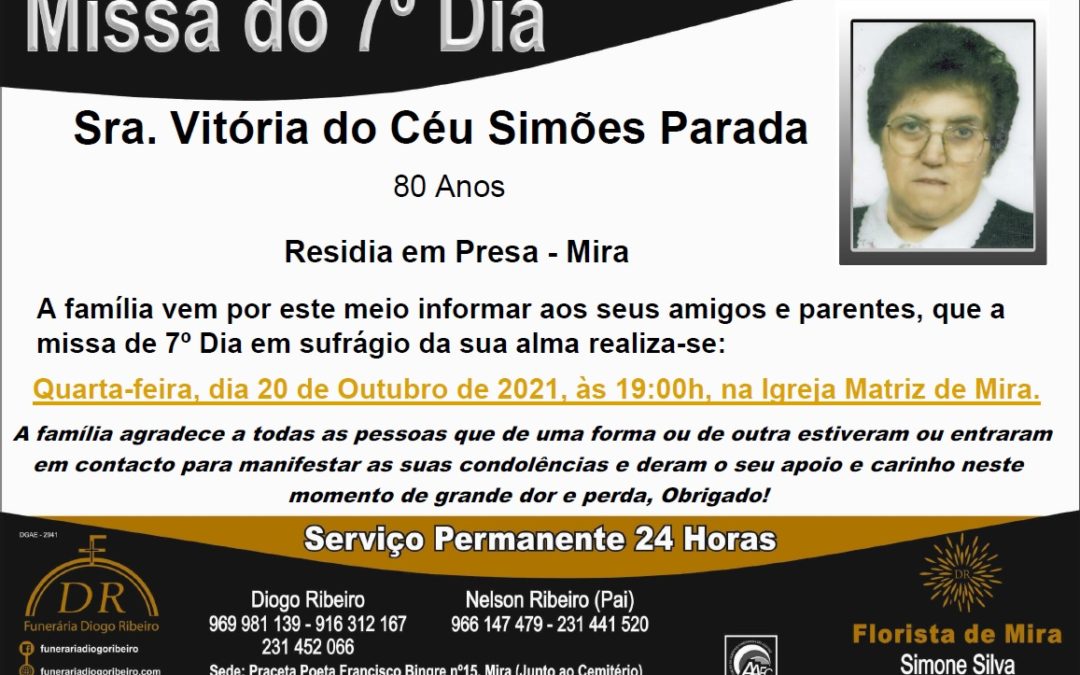 Missa 7º Dia Vitória do Céu Simões Parada