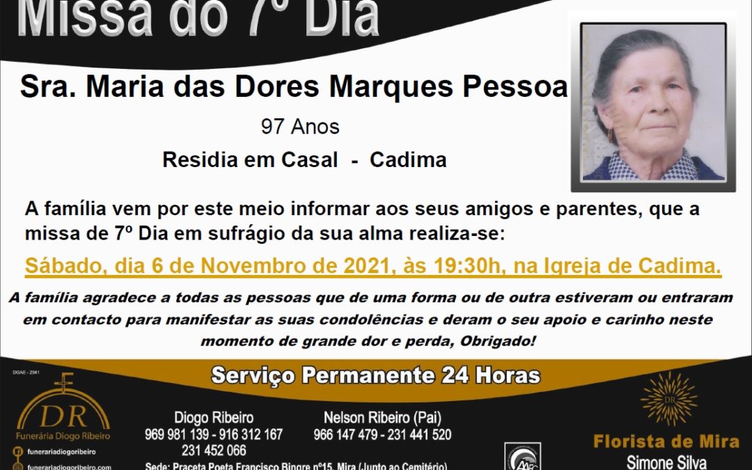 Missa 7º Dia Maria das Dores Marques Pessoa