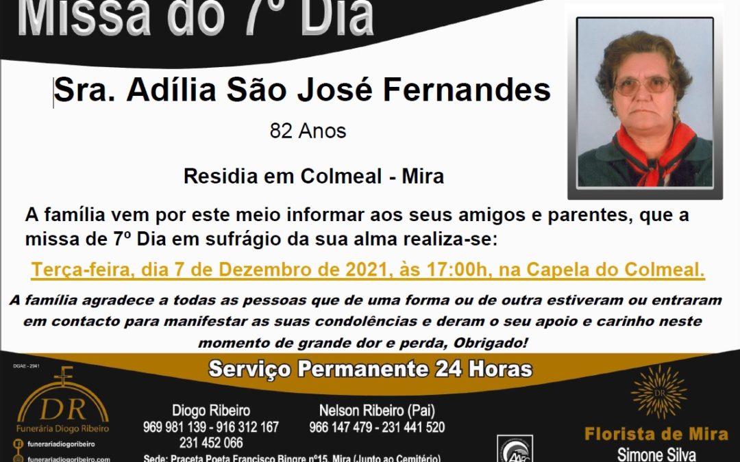 Missa 7º Dia Adília São José Fernandes