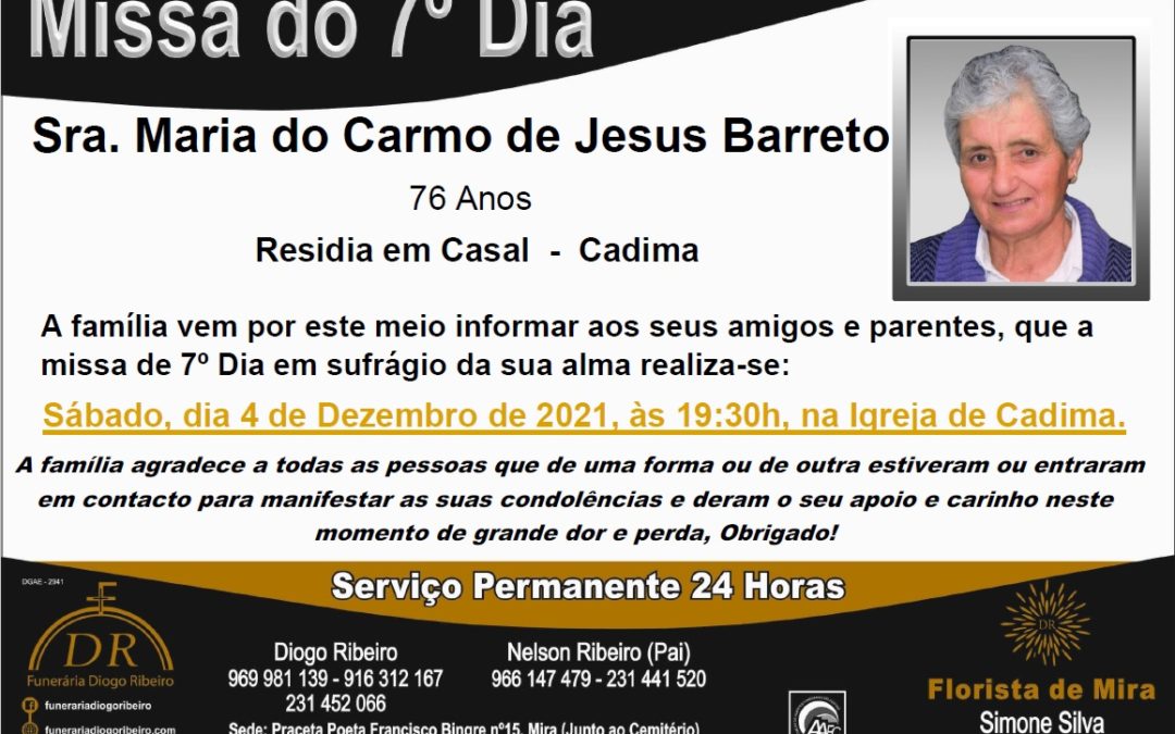 Missa 7º Dia Maria do Carmo de Jesus Barreto