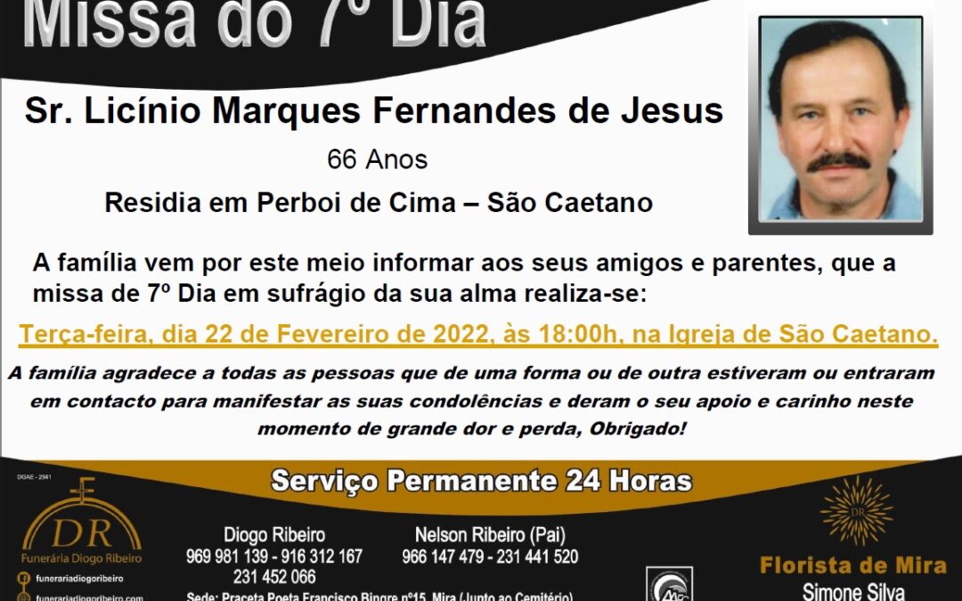 Missa 7º Dia Licínio Marques Fernandes de Jesus