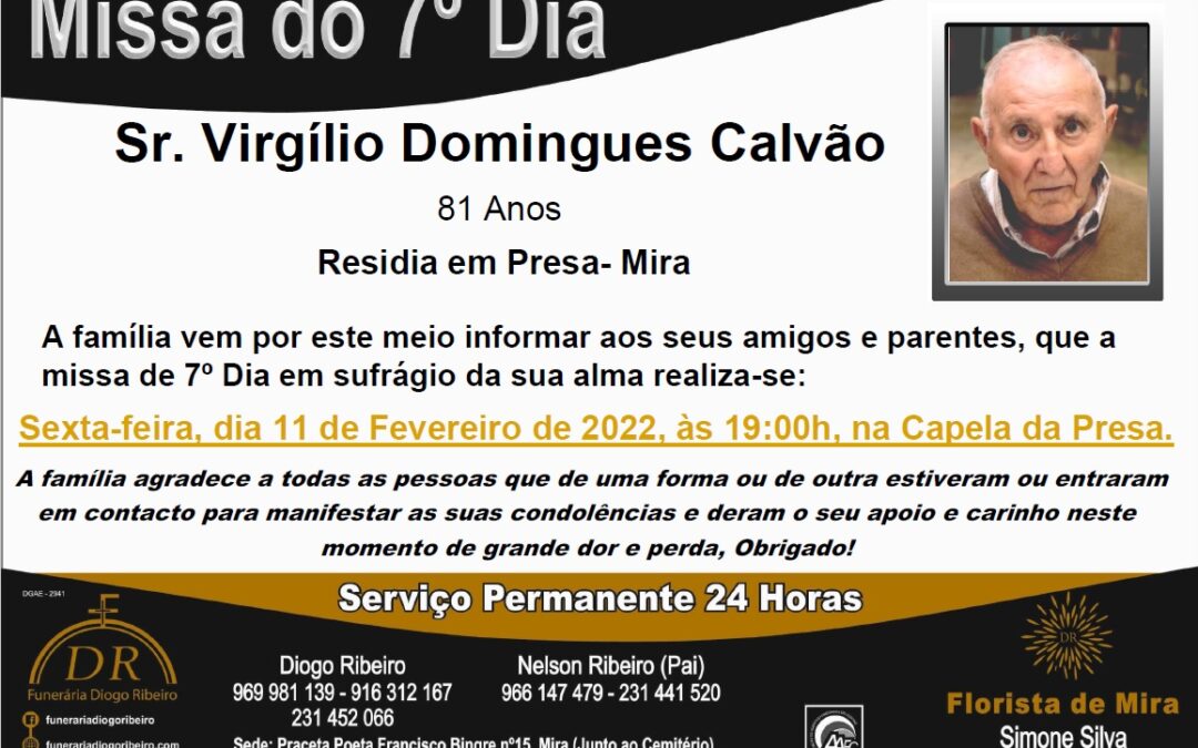 Missa 7º Dia Virgílio Domingues Calvão