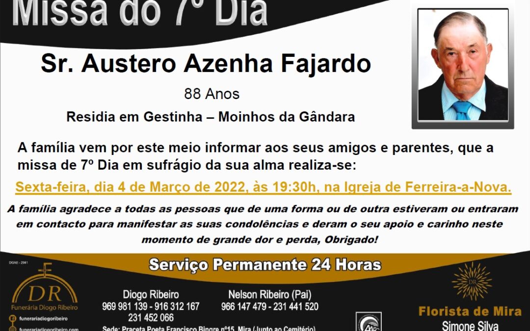 Missa 7º Dia Austero Azenha Fajardo