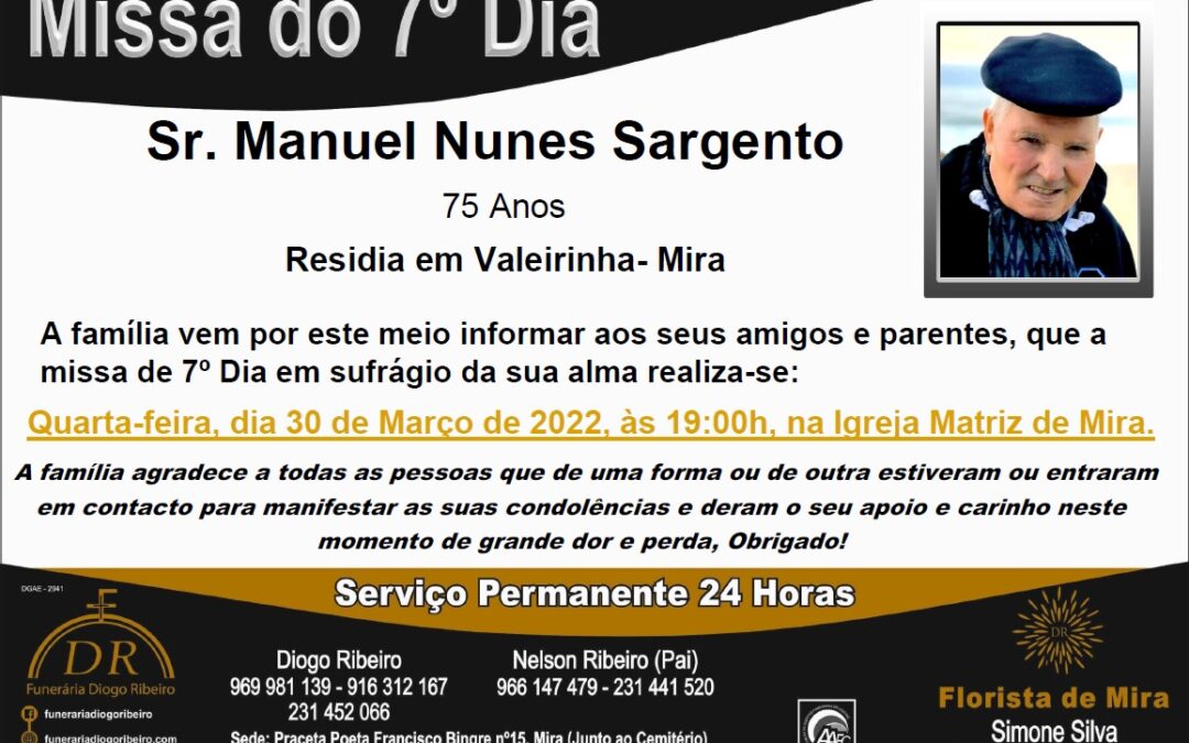 Missa 7º Dia Manuel Nunes Sargento
