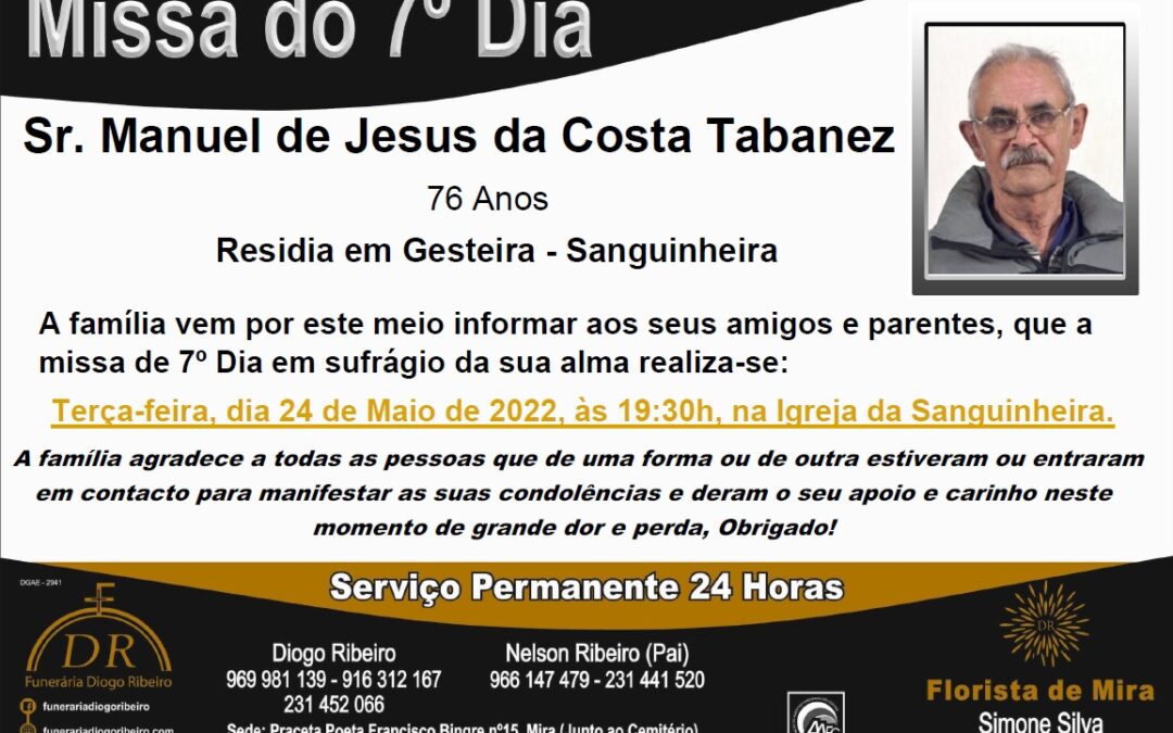 Missa 7º Dia Manuel de Jesus da Costa Tabanez
