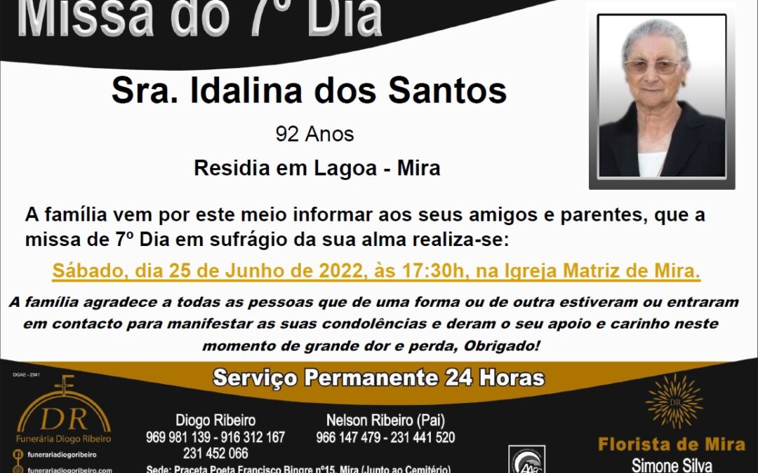 Missa 7º Dia Idalina dos Santos