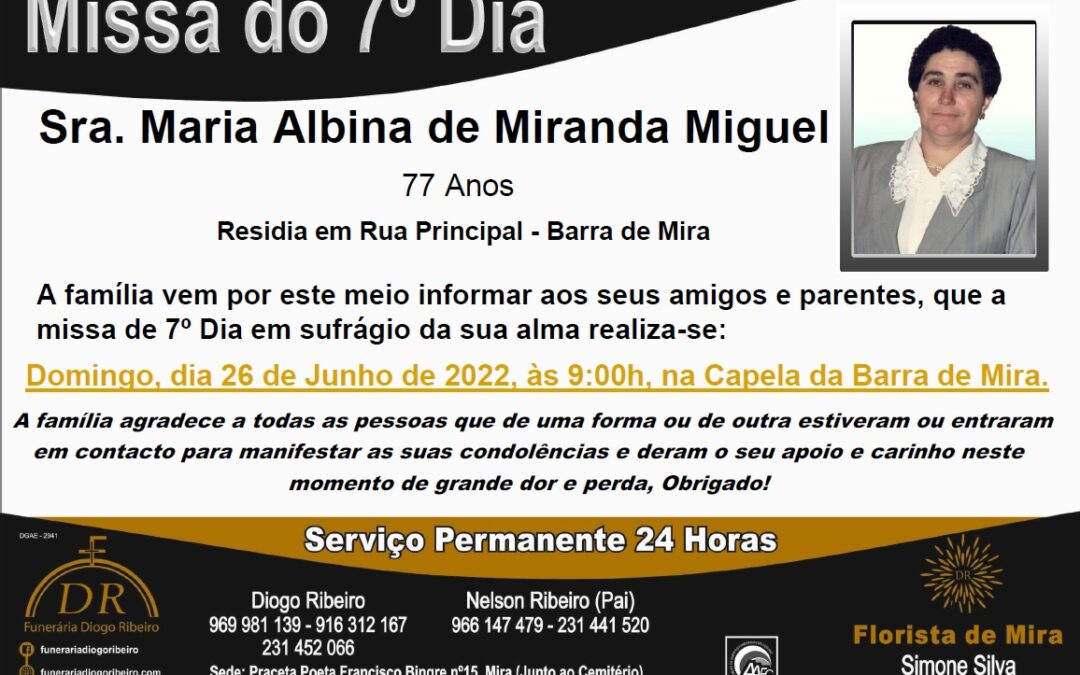 Missa 7º Dia Maria Albina de Miranda Miguel