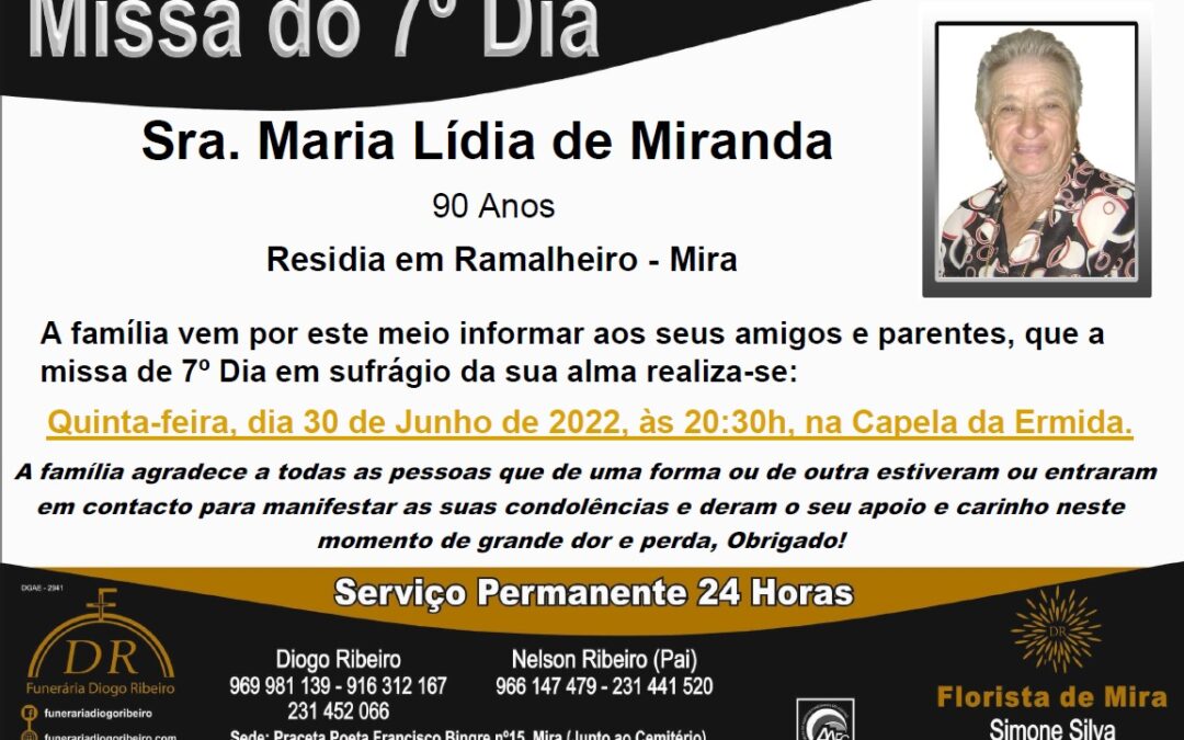 Missa 7º Dia Maria Lídia de Miranda