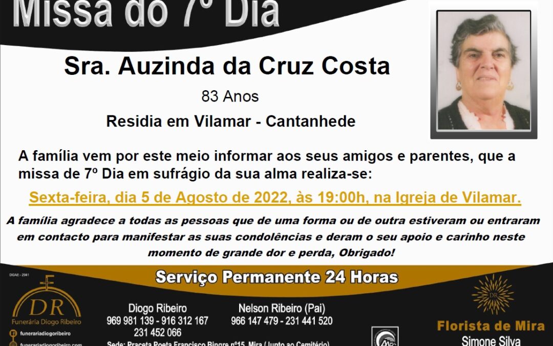 Missa 7º Dia Auzinda da Cruz Costa