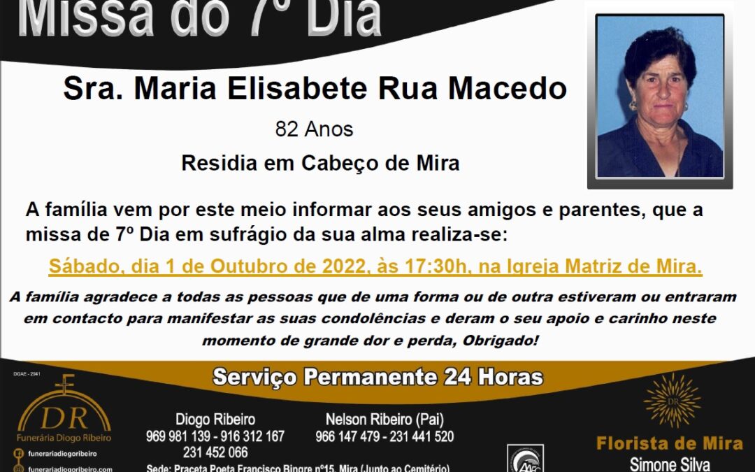 Missa 7º Dia Maria Elisabete Rua Macedo