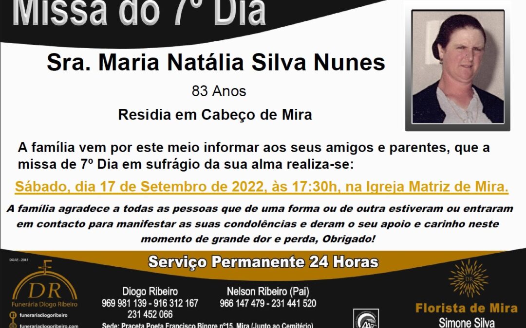 Missa 7º Dia Maria Natália Silva Nunes