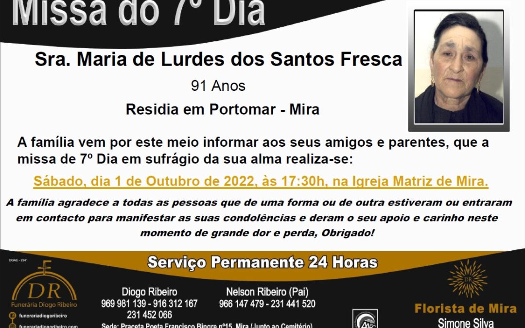 Missa 7º Dia Maria de Lurdes dos Santos Fresca