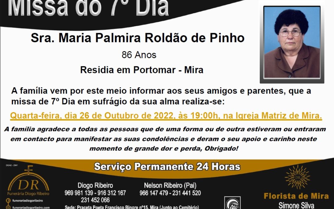 Missa 7º Dia Maria Palmira Roldão de Pinho