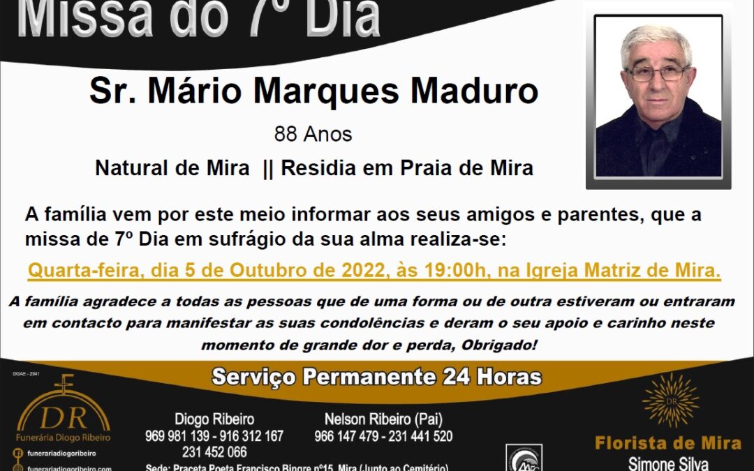 Missa 7º Dia Mário Marques Maduro