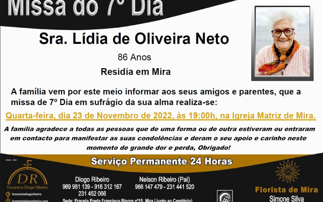 Missa 7º Dia Lídia de Oliveira Neto